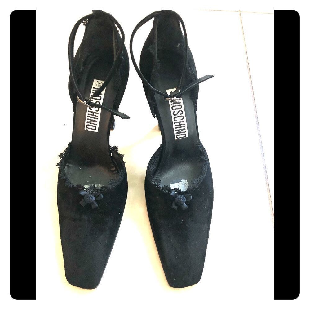 MOSCHINO vintage black suede leather square toe heels Size: 6.5